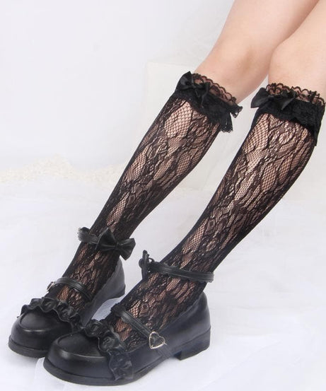 Vintage-Inspired Lace Bow Knee-High Socks | Fall & Halloween Essential for Women