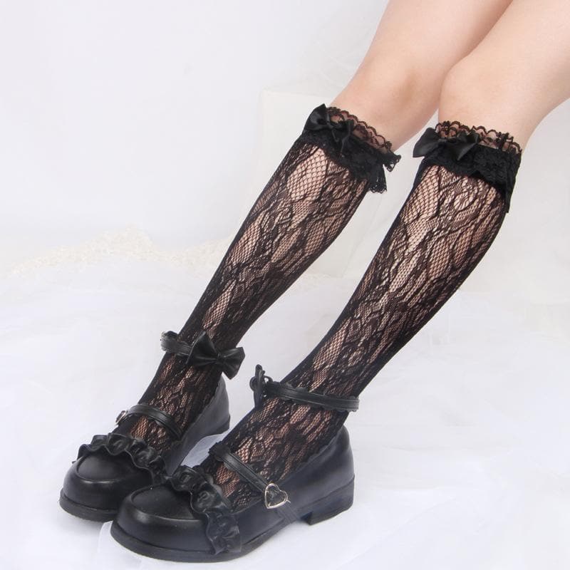 Vintage-Inspired Lace Bow Knee-High Socks | Fall & Halloween Essential for Women