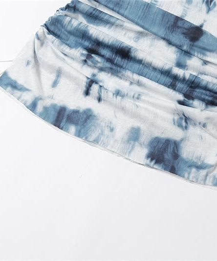 Sultry Indigo Tie-Dye Cowl Neck Bodycon Mini Dress - Perfect for Fall Nights & Parties