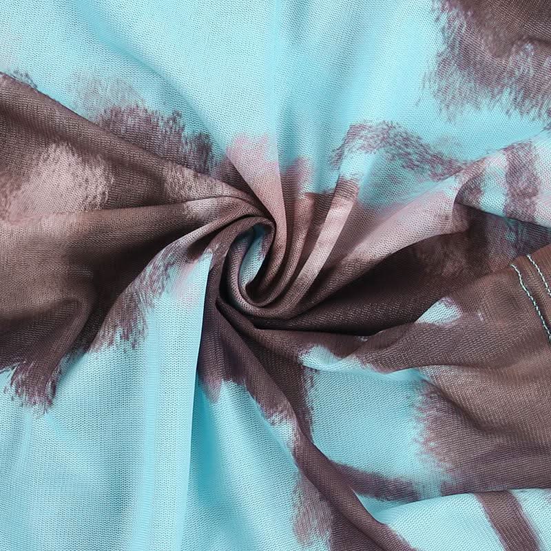 Autumn Edge Tie-Dye Mesh Wrap Top - Chic Long Sleeve Sheer Style