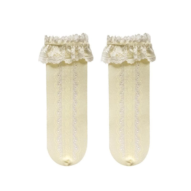 Sweetheart Lace Ruffle Knee-High Socks | Delicate Heart Knit | Cozy Fall & Coquette Style