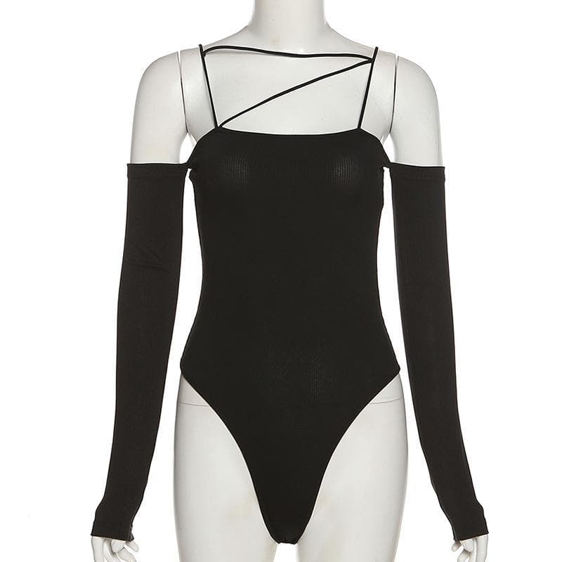 Strap & Sleeve: Asymmetrical Ribbed Knit Bodysuit - Your Fall Style Statement