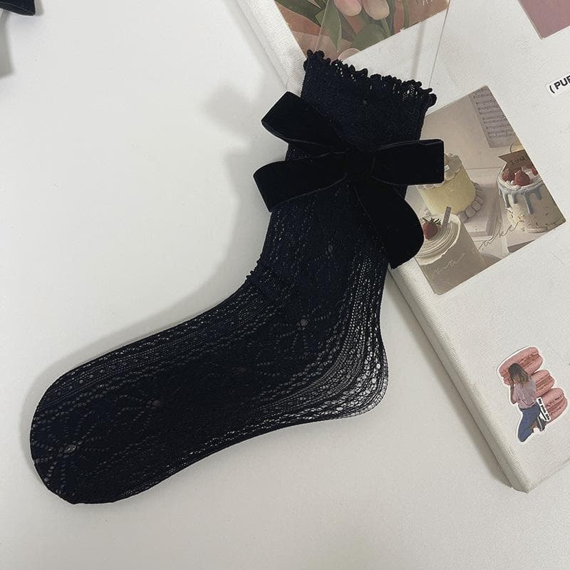 Coquette Chic Lace Ruffle Ankle Socks with Velvet Bows | Fall Fashion Trend