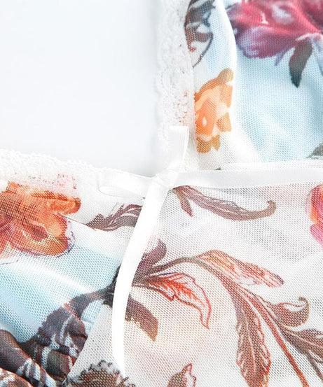 Y2K Romantic Floral Mesh Halter Top with Lace Trim - Autumn Bloom Sheer Cami