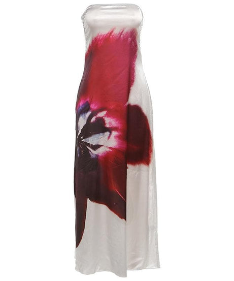 Bold Bloom Abstract Strapless Maxi Dress - Chic Fall & Holiday Escape Style