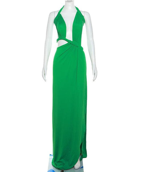 Show-Stopping Emerald Green Halter Cutout Maxi Dress - Your Ultimate Holiday Party & Getaway Glam