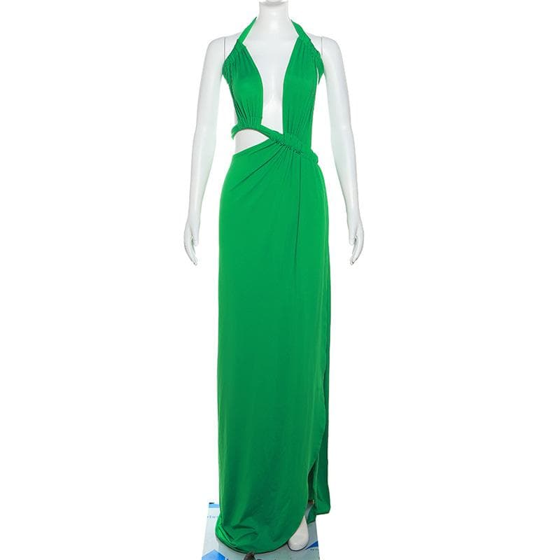 Show-Stopping Emerald Green Halter Cutout Maxi Dress - Your Ultimate Holiday Party & Getaway Glam