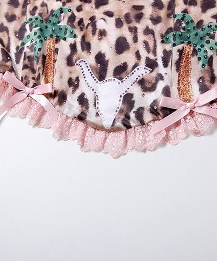 Vegas Vixen Pink Leopard Tube Top - Y2K Glam, Bows & Lace for Wild Fall Nights