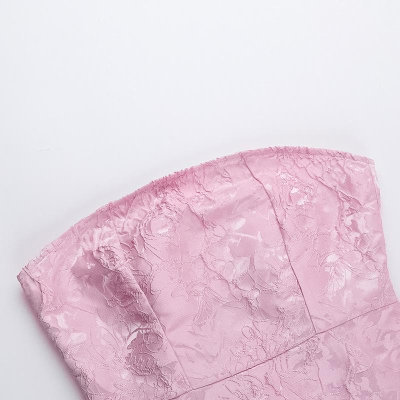 Blush Pink Floral Jacquard Strapless Mini Dress - Chic Fall Party & Homecoming Style