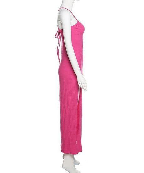 Fuchsia Fierce: The 'It Girl' Ribbed Cut-Out Maxi Dress with High Slit – Fall & Holiday Party Ready