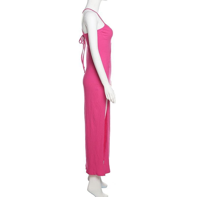 Fuchsia Fierce: The 'It Girl' Ribbed Cut-Out Maxi Dress with High Slit – Fall & Holiday Party Ready