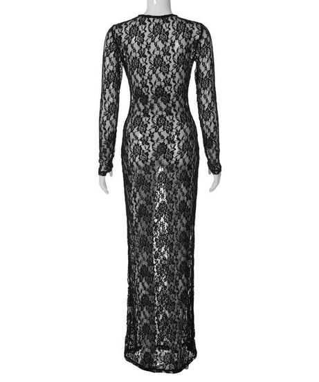 Alluring White Lace Illusion Maxi Dress - Long Sleeve Sheer Bodycon for Fall Nights & Holiday Glam