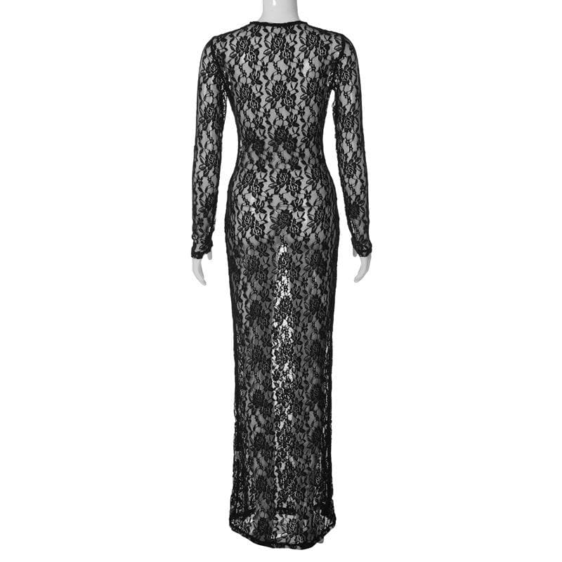 Alluring White Lace Illusion Maxi Dress - Long Sleeve Sheer Bodycon for Fall Nights & Holiday Glam