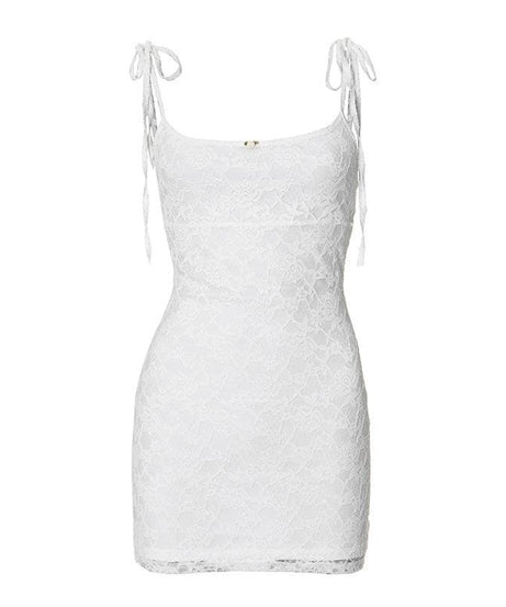 Flirty & Chic: White Lace Tie-Strap Mini Dress - Your Perfect Pick for Fall Parties & Getaways