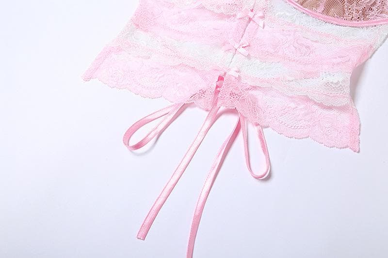 Coquette Chic: Pink Lace Bow Cut-Out Cami Top – Your Autumn Evening & Halloween Party Essential
