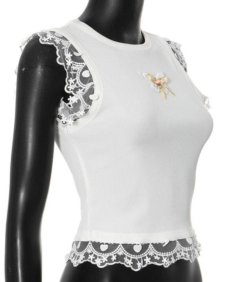 Coquette Butterfly Lace Ribbed Top - Sweet Fall Fashion Essential