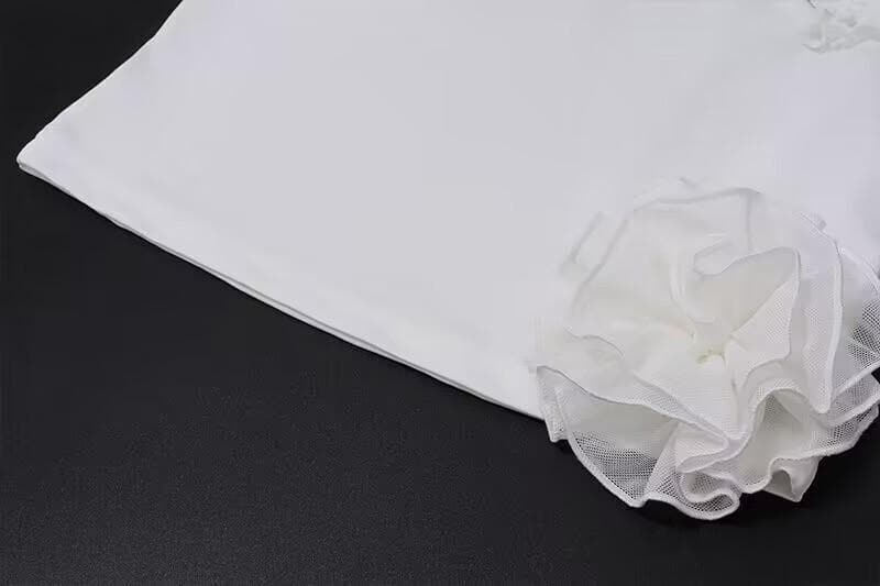 Chic Ruffled Tube Top with 3D Floral Appliqué - Your Versatile Fall & Holiday Style Essential