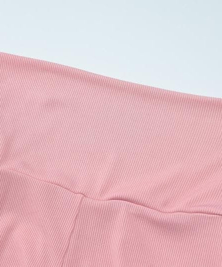 Blush Pink U-Neck Crop Top & Flared Pants Set: Cozy Chic for Fall Comfort & Athleisure