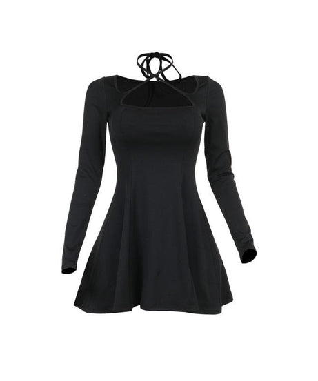 Fall Ready: Chic Halter Cutout Long Sleeve Mini Dress - Your Edgy Black Party & Date Night Essential