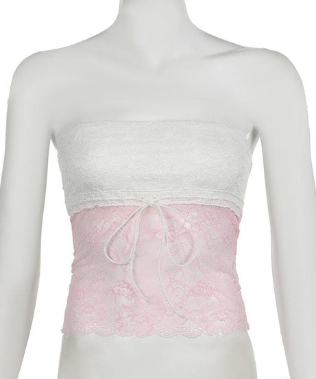Y2K Romantic Lace Drawstring Tube Top - Strapless & Chic for Fall Layering