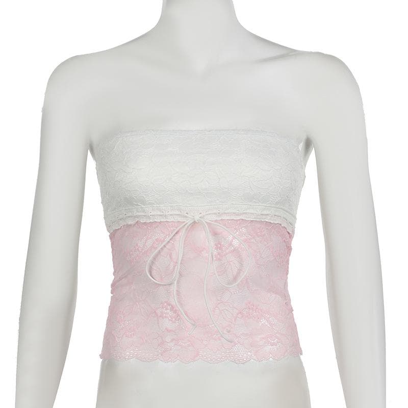 Y2K Romantic Lace Drawstring Tube Top - Strapless & Chic for Fall Layering