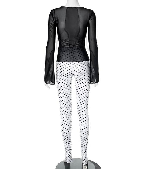 Spooky Chic Polka Dot Bow Mesh Co-ord Set - Daring Halloween & Fall Party Outfit