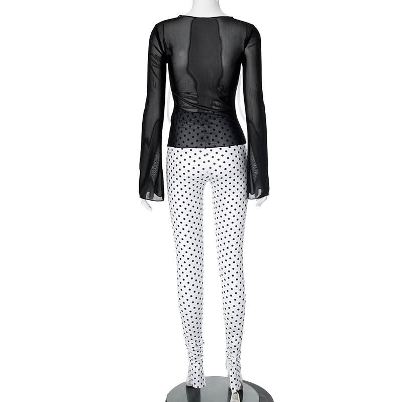 Spooky Chic Polka Dot Bow Mesh Co-ord Set - Daring Halloween & Fall Party Outfit
