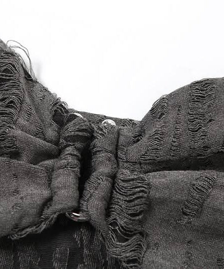 Edgy Distressed Cowl Neck Long Sleeve Top & Choker Set - Grunge & Y2K Fall Fashion for Women