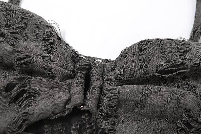 Edgy Distressed Cowl Neck Long Sleeve Top & Choker Set - Grunge & Y2K Fall Fashion for Women