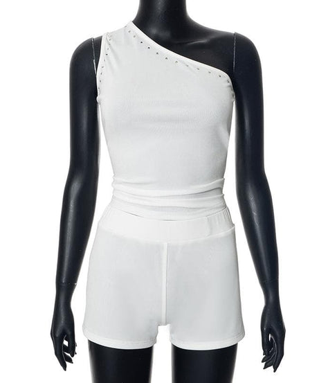 Chic White One-Shoulder Studded Romper Playsuit | Resort & New Year's Eve Ready