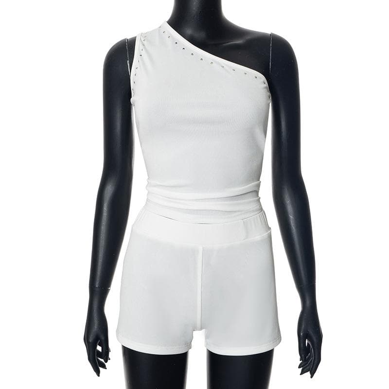 Chic White One-Shoulder Studded Romper Playsuit | Resort & New Year's Eve Ready