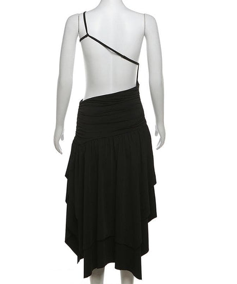 Elevated Elegance: One-Shoulder Ruched Cutout Midi Dress – Fall Party & Evening Wear