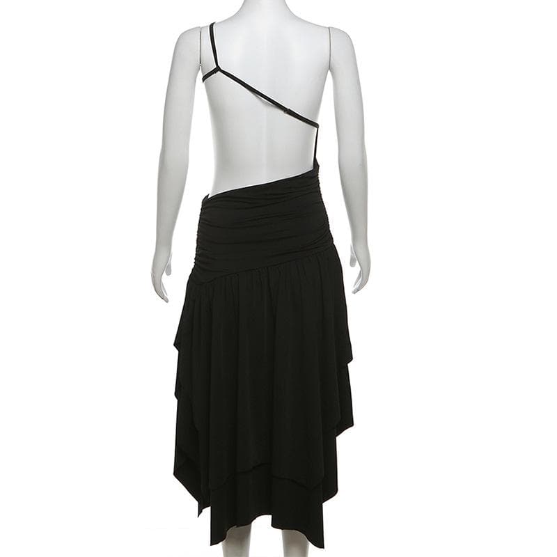 Elevated Elegance: One-Shoulder Ruched Cutout Midi Dress – Fall Party & Evening Wear