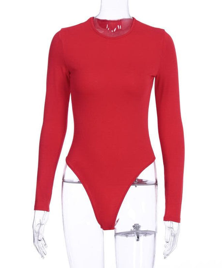 Effortless Chic: Scarlet Red Long Sleeve Crewneck Bodysuit - Your Fall Wardrobe Essential