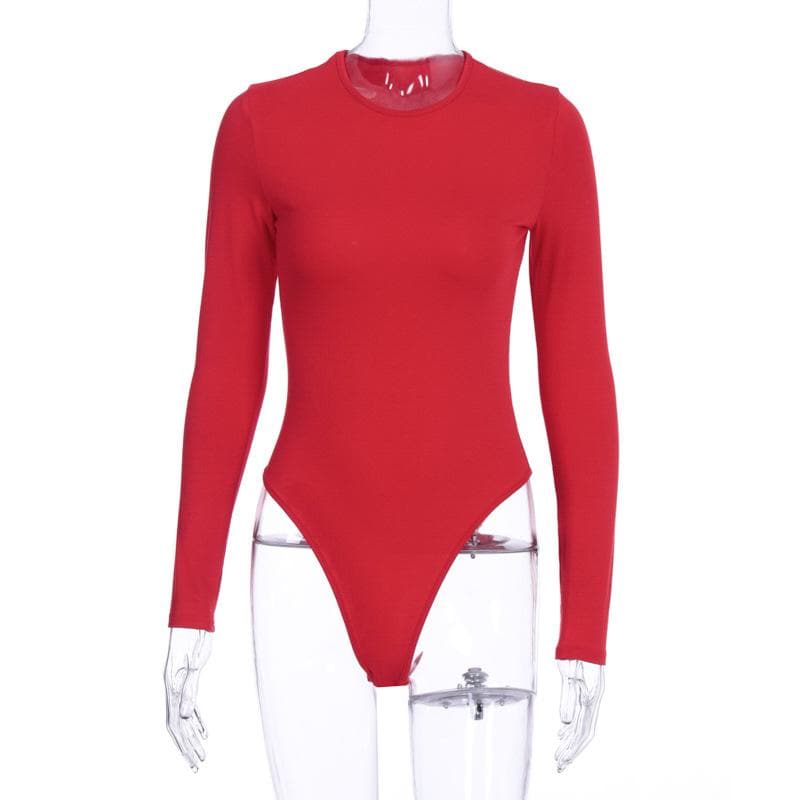 Effortless Chic: Scarlet Red Long Sleeve Crewneck Bodysuit - Your Fall Wardrobe Essential