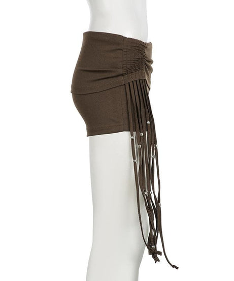 Spooky Season Chic: Y2K Low-Rise Ruched Shorts with Dazzling Beaded Tassels – Perfect for Fall Parties & Halloween