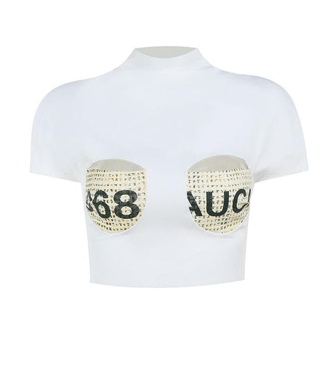 Edgy '68 AUC' Cut-Out Mock Neck Crop Top – Your Bold Fall Statement Piece