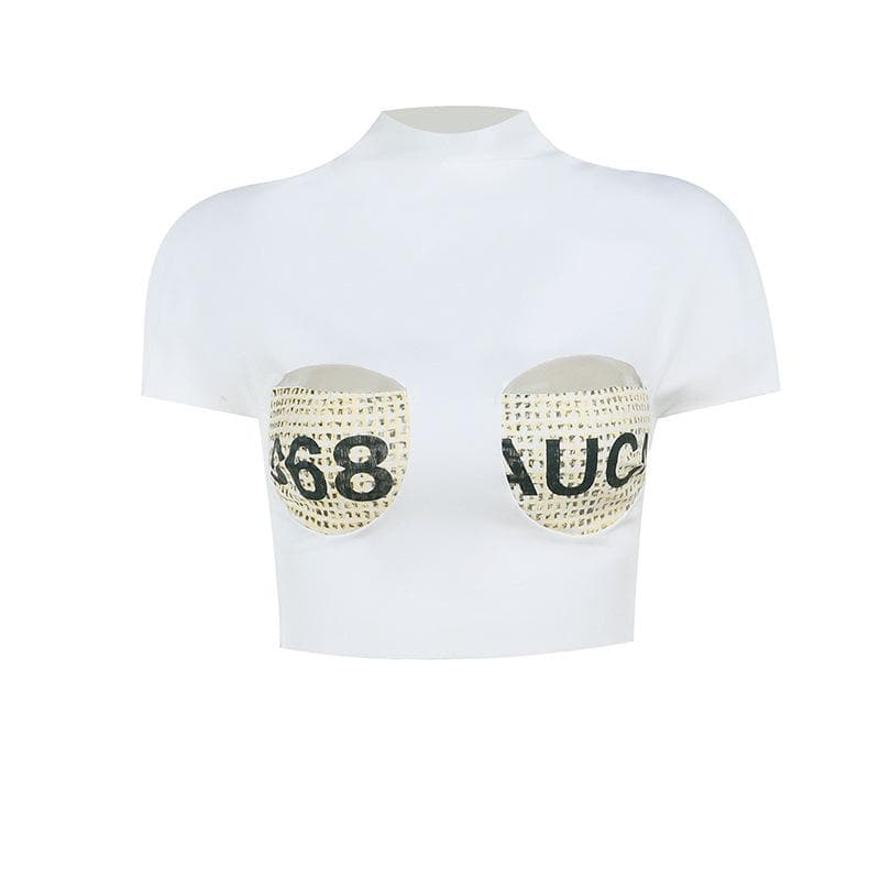 Edgy '68 AUC' Cut-Out Mock Neck Crop Top – Your Bold Fall Statement Piece
