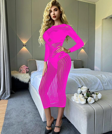 Gothic Glam Sheer Mesh Cutout Midi Dress - Perfect for Fall Parties & Halloween