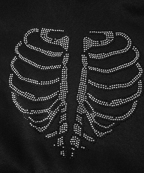 Spooky Chic Rhinestone Rib Cage Heart Hoodie - Cozy Oversized Fall & Halloween Fashion