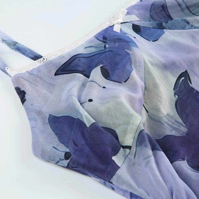 Dreamy Periwinkle Butterfly Mesh Maxi Dress with Lace Trim - Effortless Fall Style