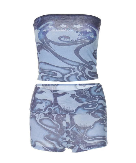 Y2K Celestial Swirl Tube Top & Shorts Set - Trendy Fall Transition Co-ord