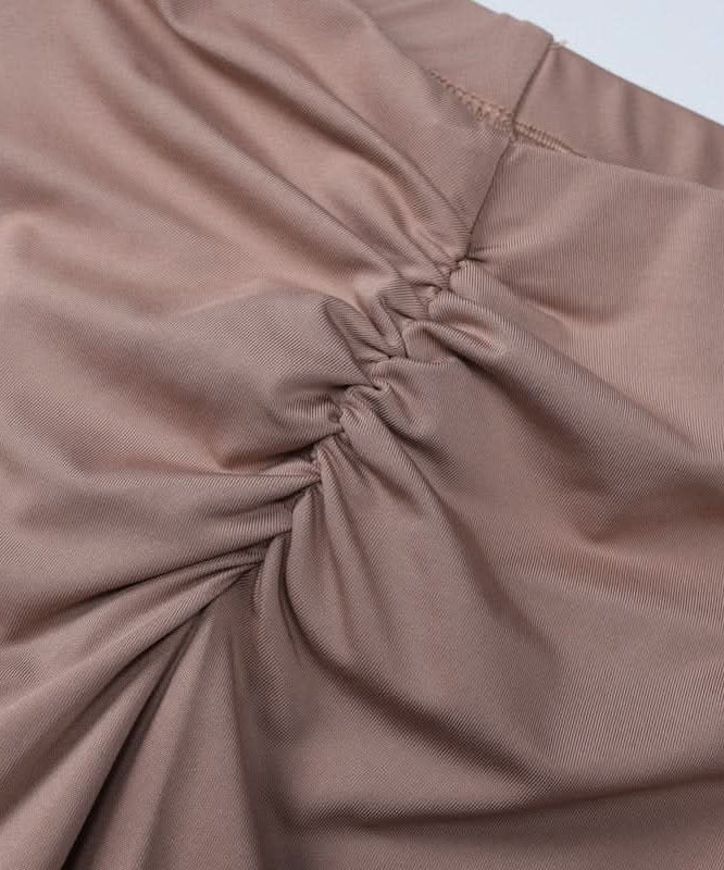 Cozy Fall Chic: Women's Ruched Flare Pant & Long Sleeve Crop Top Set - Mocha Brown Loungewear