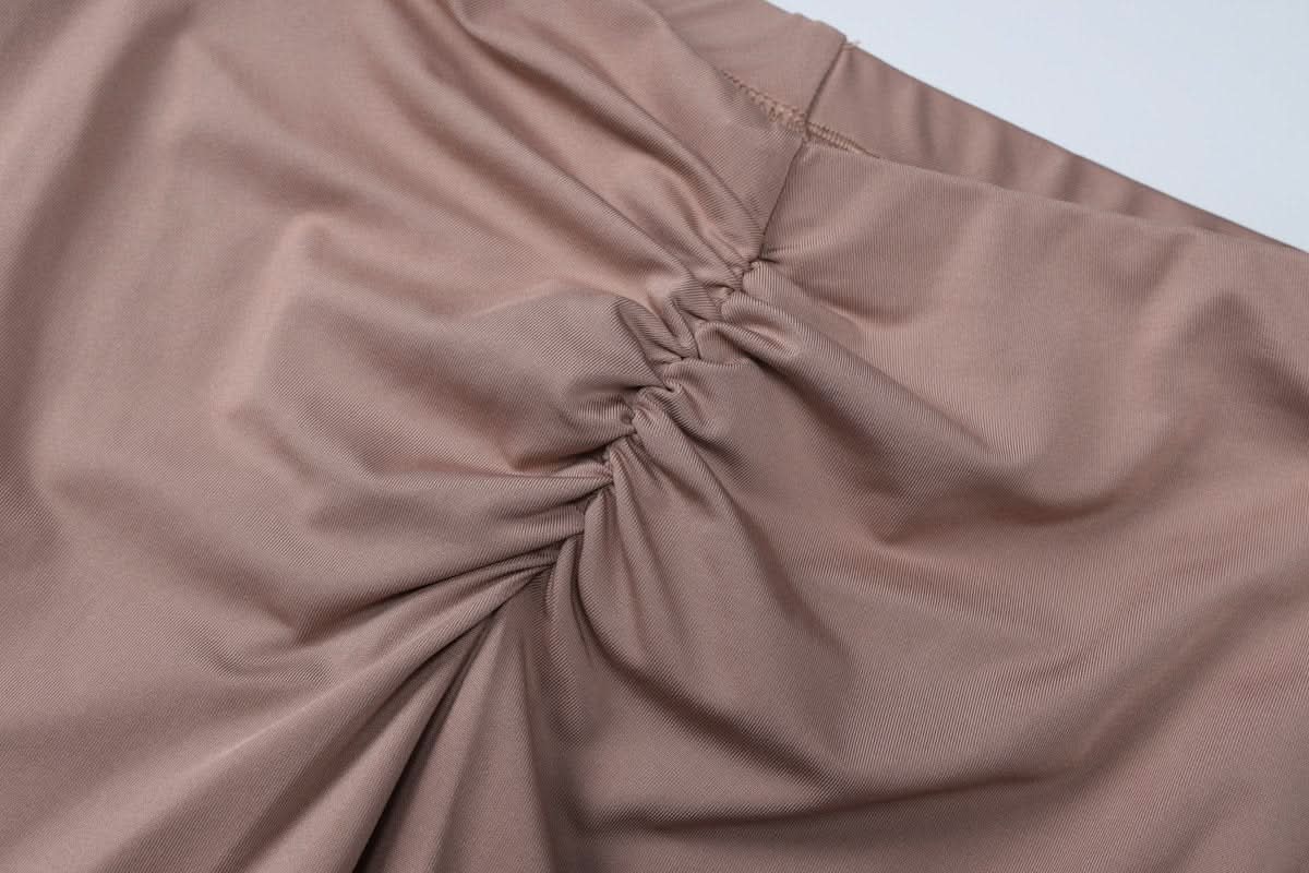 Cozy Fall Chic: Women's Ruched Flare Pant & Long Sleeve Crop Top Set - Mocha Brown Loungewear