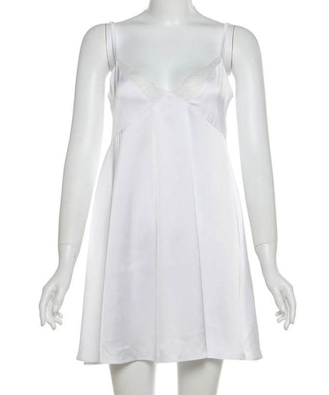 Luxe Silky Lace-Trim Mini Slip Dress for Women - Effortless Fall Loungewear & Romantic Nights