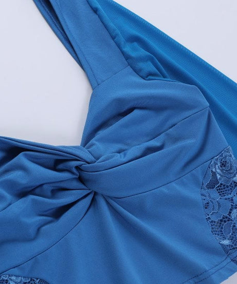 Royal Blue Obsession: Mesh & Lace Cutout Mini Skirt Set - Fall Night Out