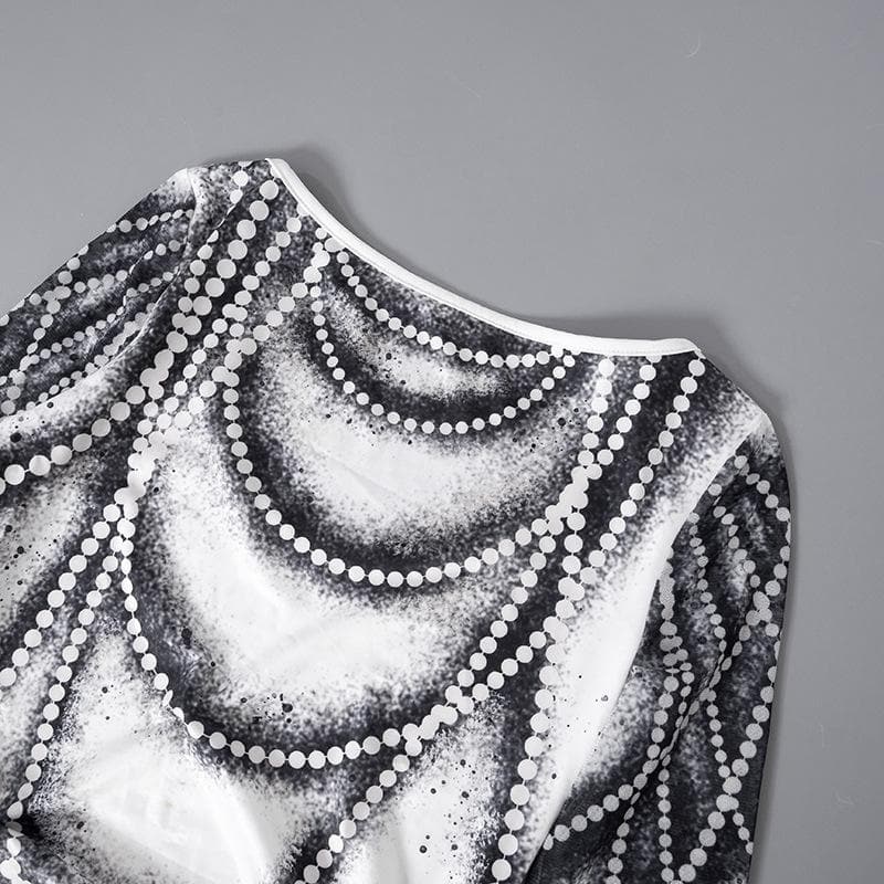Dazzling Pearl Illusion Mesh Long Sleeve Top - Chic Drawstring Style for Fall & Holiday