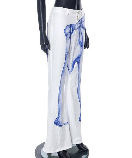 The Illusionist Sketch Print Flare Pants - Unique Art-Inspired Fall Fashion for Women