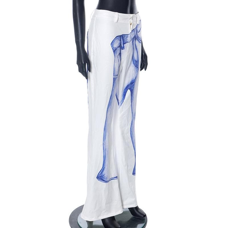 The Illusionist Sketch Print Flare Pants - Unique Art-Inspired Fall Fashion for Women
