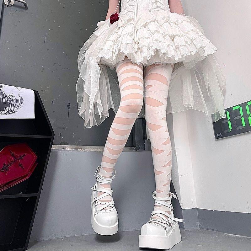 Spooky Chic: Gothic Bandage Cutout Tights – Halloween & Fall Alt Fashion Statement